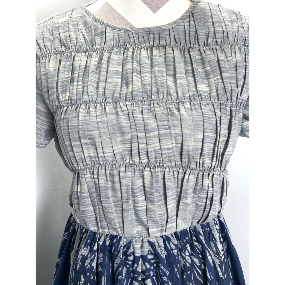Mimi + Daphne Smocked Dress Blue Print Short Sleeve Casual Dress Size‎ L